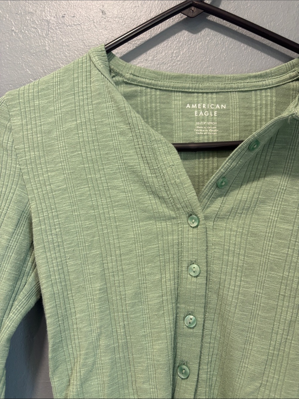 American Eagle Outfitters Light Mint Ribbed Henley Long Sleeve Top - Picture 5 of 6